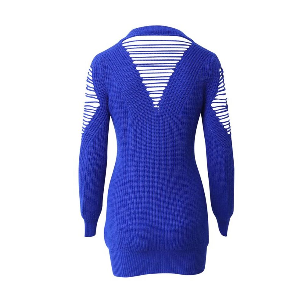 Versace Cable Knit Mini Dress in Royal Blue Wool - Picture 3 of 8